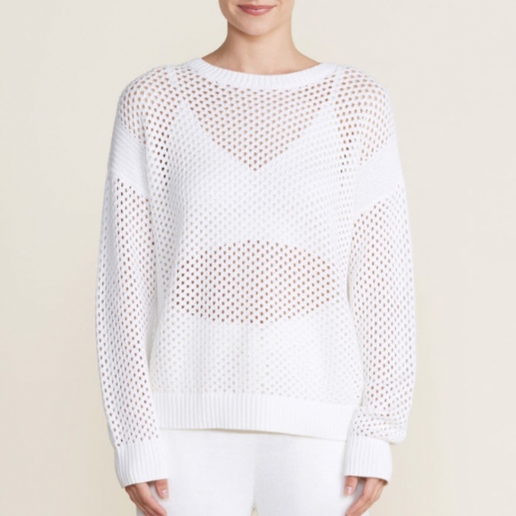 Barefoot Dreams Sunbleached Open Stitch Pullover Sweater in Pearl White Size L - Picture 1 of 7